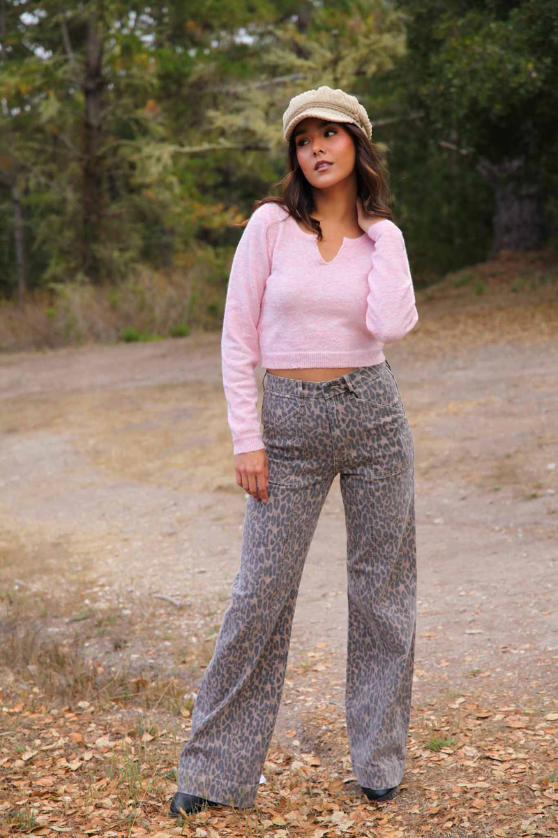 Sugar Kiss Cropped Plush Sweater- Pink