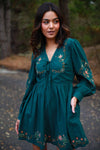 Juniper Rose Long Sleeve Embroidered Midi Dress - Hunter/Multi