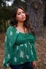 Secret Garden Peasant Blouse W/ Embroidery- Green