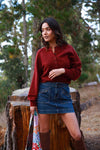 Cloudsong Cozy Knit Button Front Sweater- Wine