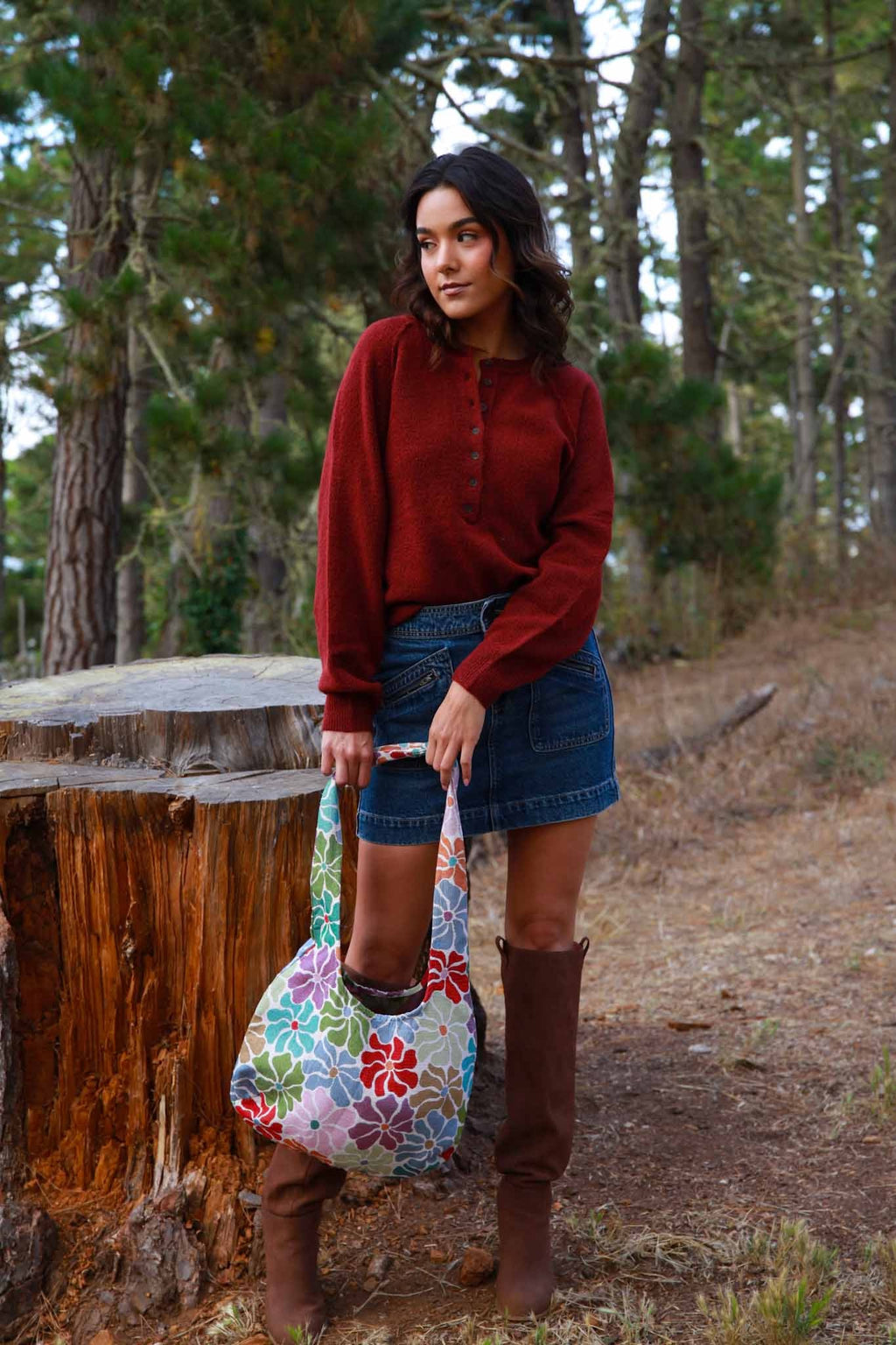 Cloudsong Cozy Knit Button Front Sweater- Wine