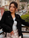 Hidden Denim Moto Jacket- Black