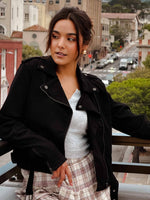 Hidden Denim Moto Jacket- Black