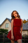 Fall Desire Boat Neck Corduroy Mini Dress-Chili