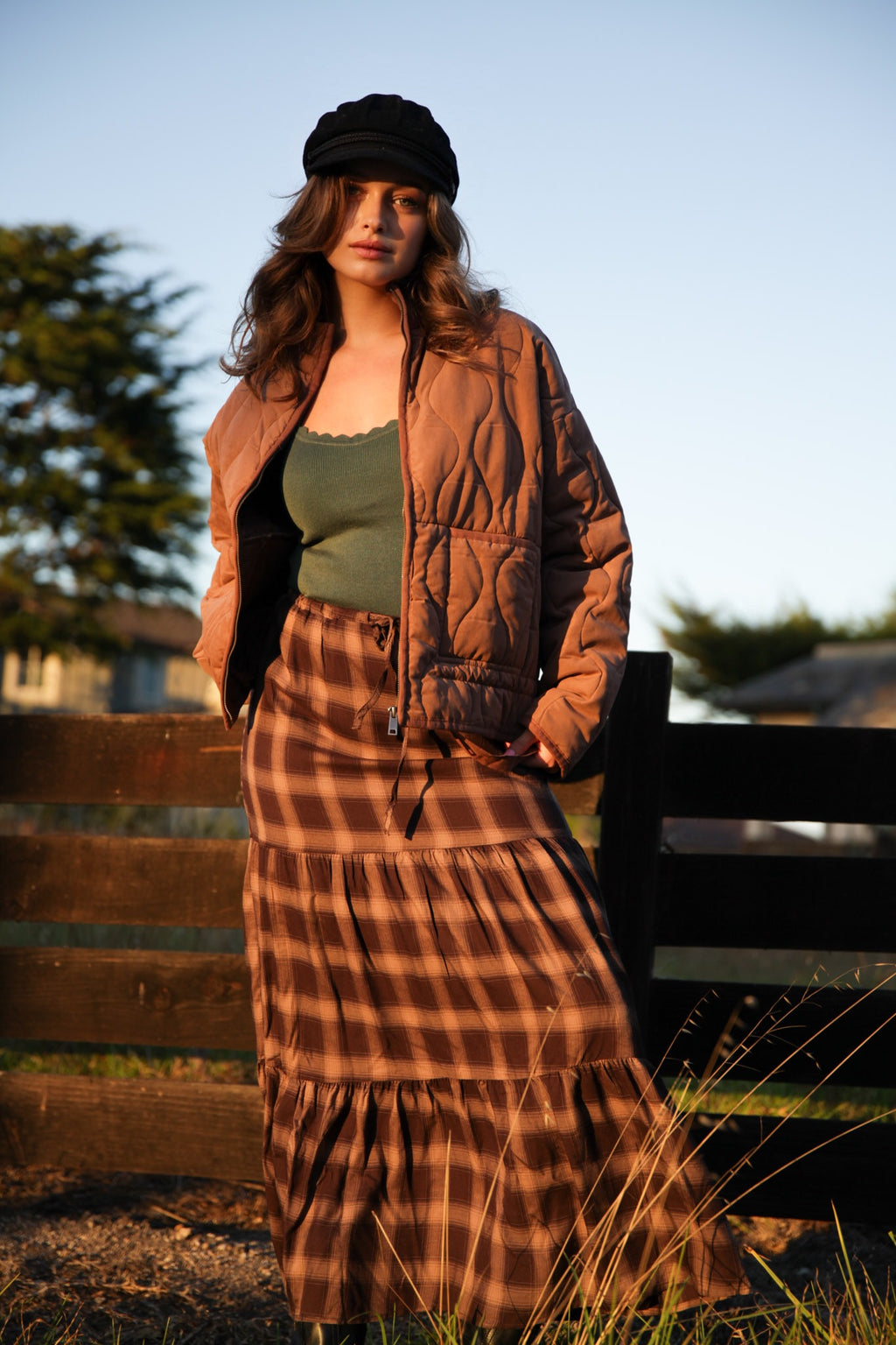 Keep It Cozy Quilted Zip Up Jacket- Chestnut