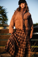 Keep It Cozy Quilted Zip Up Jacket- Chestnut