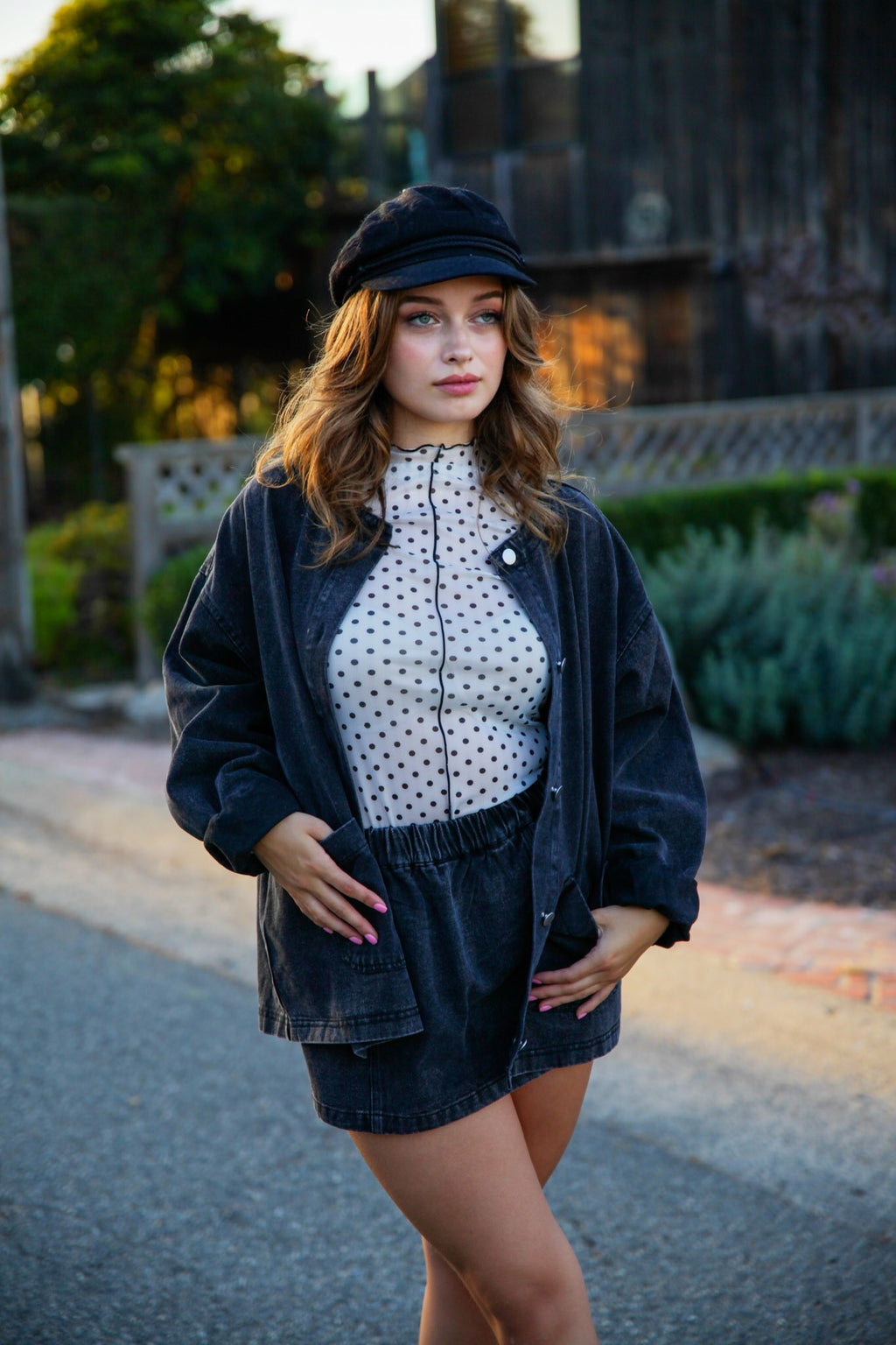 Fashionista Polka Dot Sheer Long Sleeve Top - White/Black