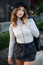 Fashionista Polka Dot Sheer Long Sleeve Top - White/Black
