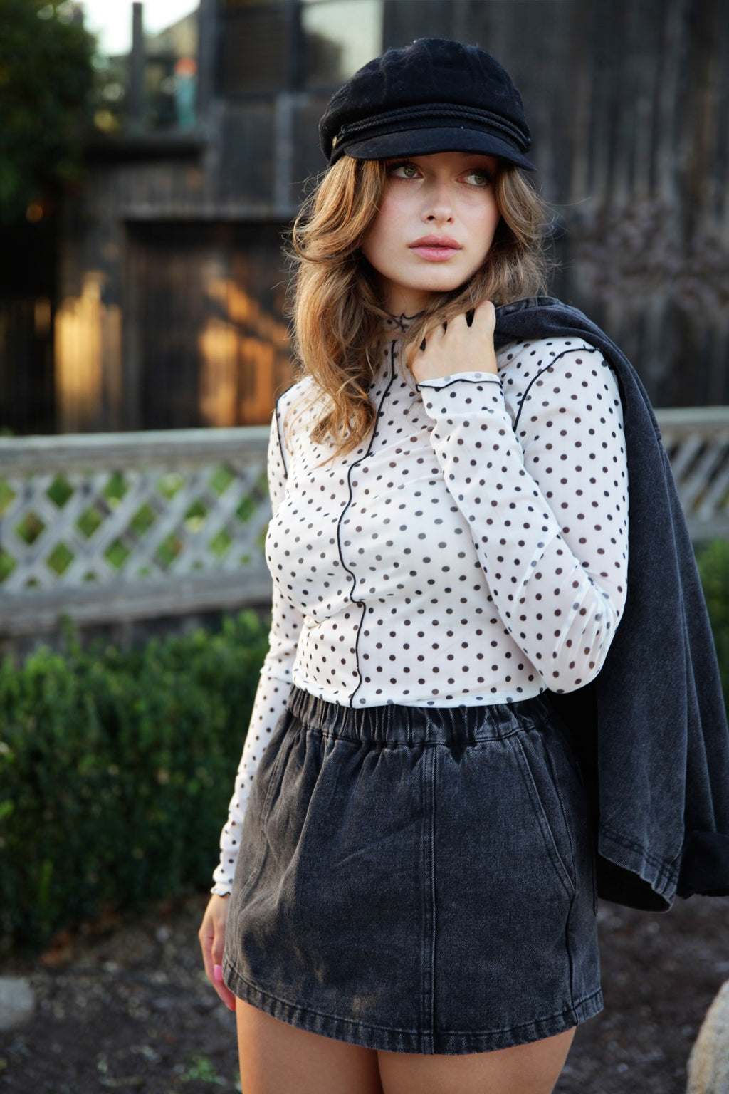 Seasons Changing Washed Denim Skort W/ Elastic Waist- Black