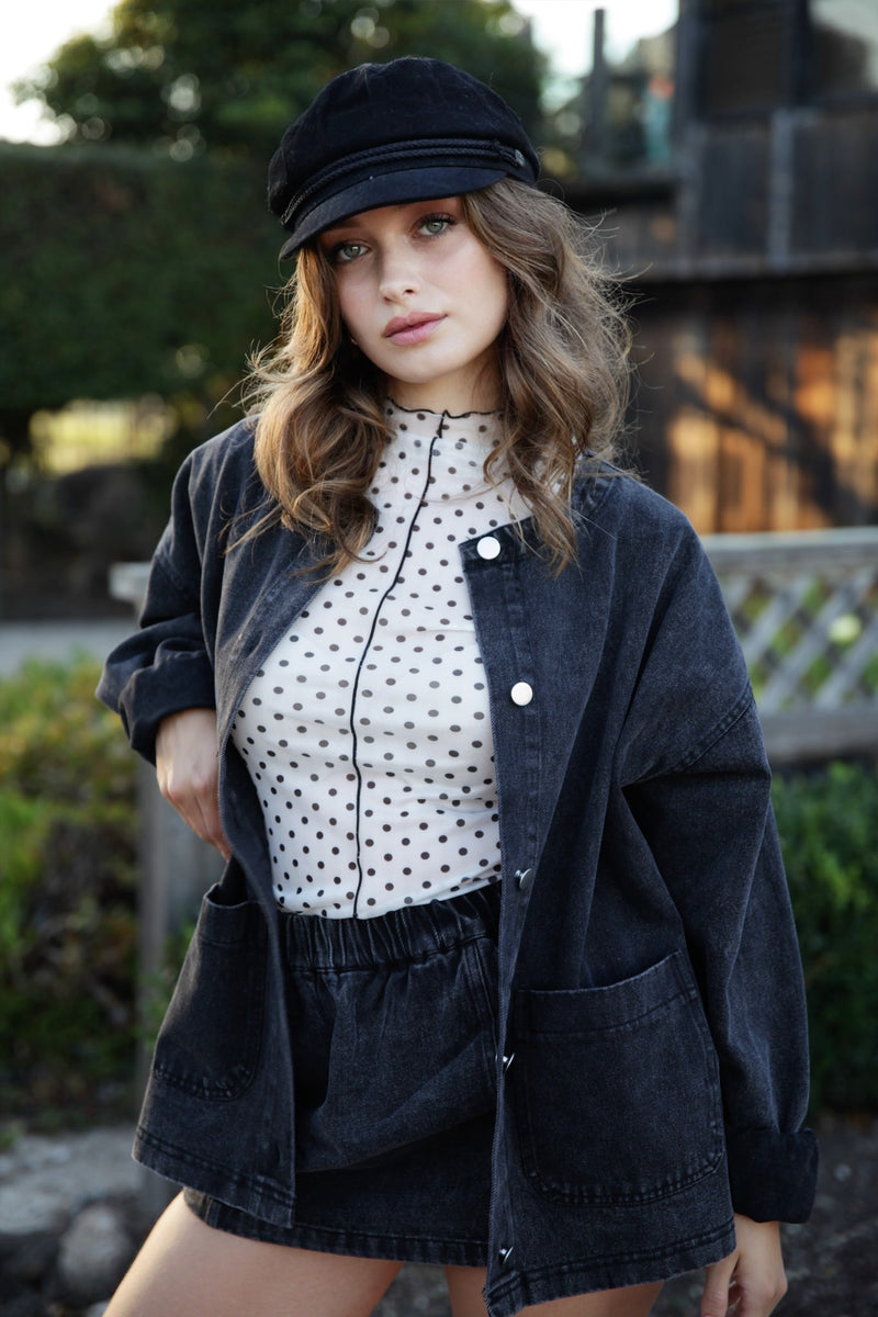 Fashionista Polka Dot Sheer Long Sleeve Top - White/Black