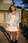 In Bloom Floral Print Eyelash Cardigan- Heather Grey