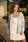 In Bloom Floral Print Eyelash Cardigan- Heather Grey