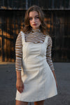 Lovely Lady Square Neck Mini Denim Dress- Ecru