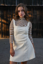 Lovely Lady Square Neck Mini Denim Dress- Ecru