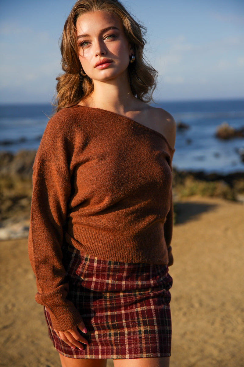 Lizzie Off Shoulder Sweater- Cafe