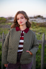 Love Is Loud Quilted Collarless Heart Jacket- Olive