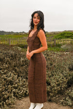 Falling Leaves Dual Tone Sweater Maxi Dress Frayed Hem- Brown