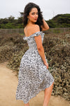 Autumn Bliss Floral Maxi Dress Smocked Bodice- Black/White