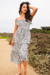 Autumn Bliss Floral Maxi Dress Smocked Bodice- Black/White