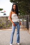 Cool Girl Low Rise Belted Striped Flare Pants- Blue/White