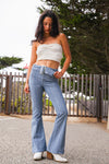 Cool Girl Low Rise Belted Striped Flare Pants- Blue/White