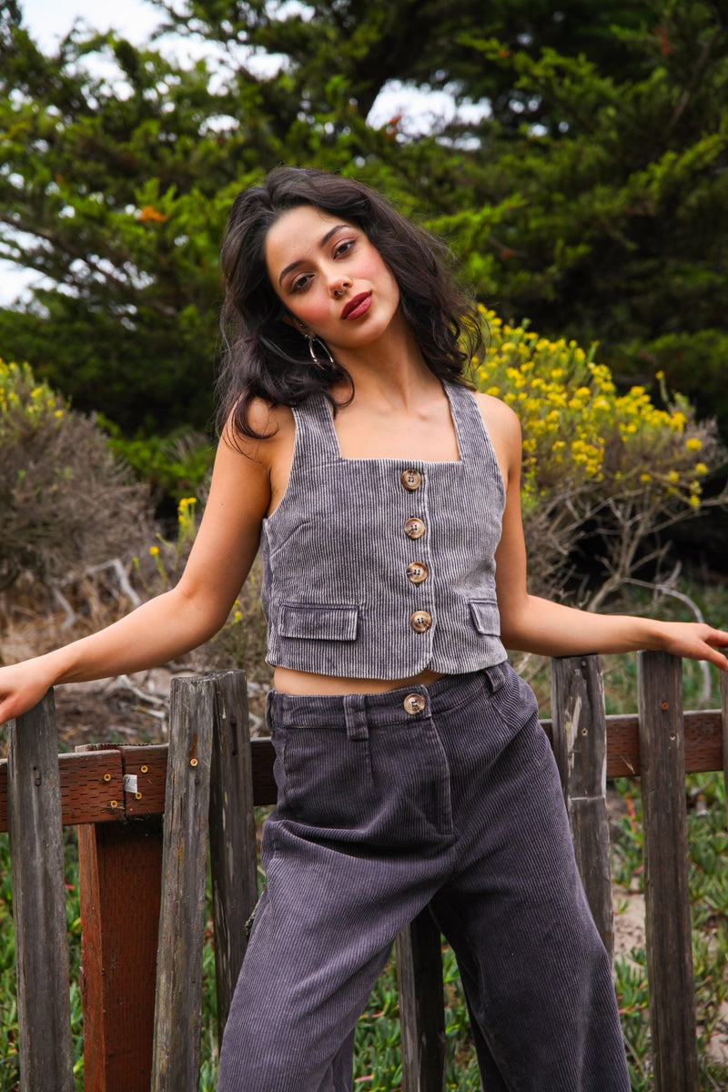 Lover Girl Corduroy Straight Leg Pants- Charcoal