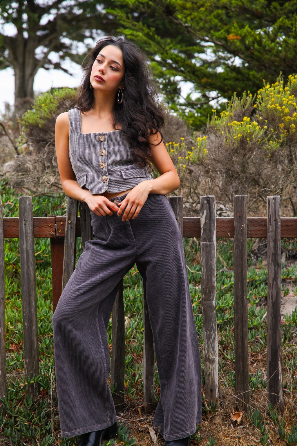 Lover Girl Corduroy Straight Leg Pants- Charcoal