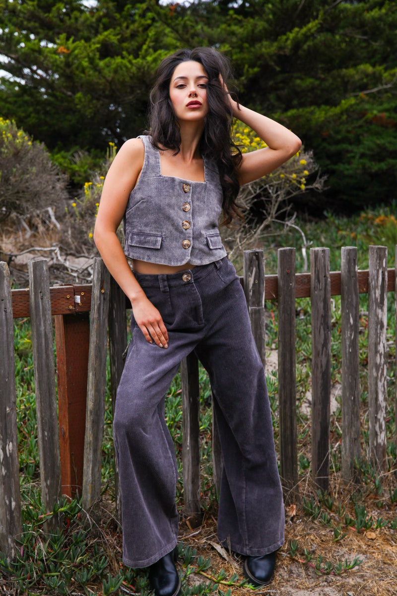 Lover Girl Corduroy Straight Leg Pants- Charcoal