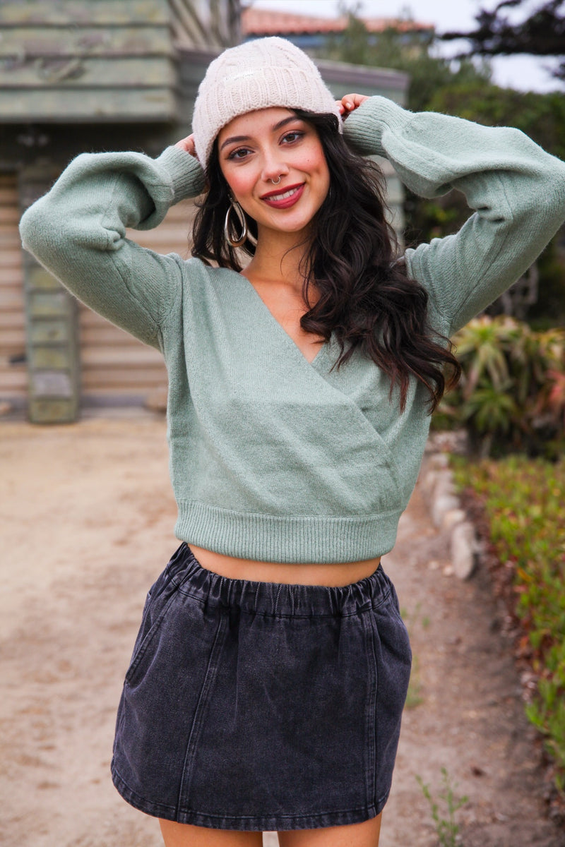 Zylee Surplice Sweater- Sage