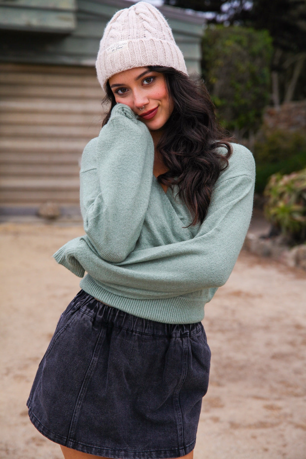 Zylee Surplice Sweater- Sage