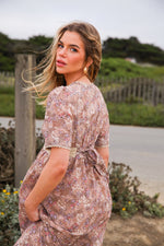 Dahlia Dance Floral Lace Detail Maxi Dress Short Sleeve- Lavender