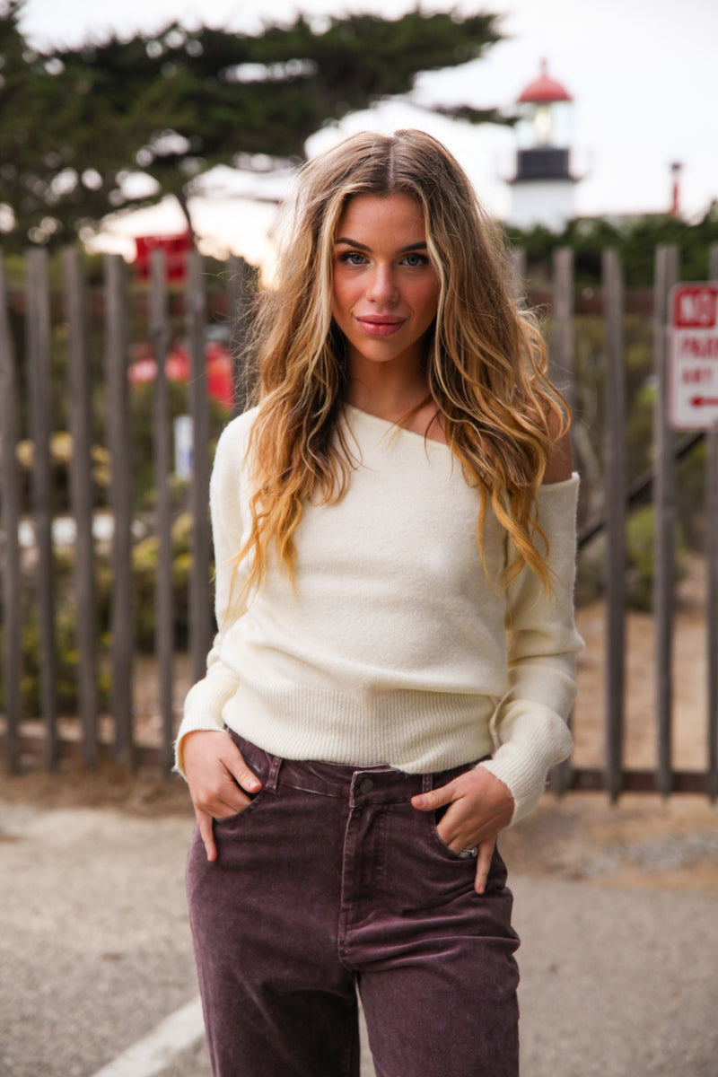 Lizzie Off Shoulder Sweater- Ivory