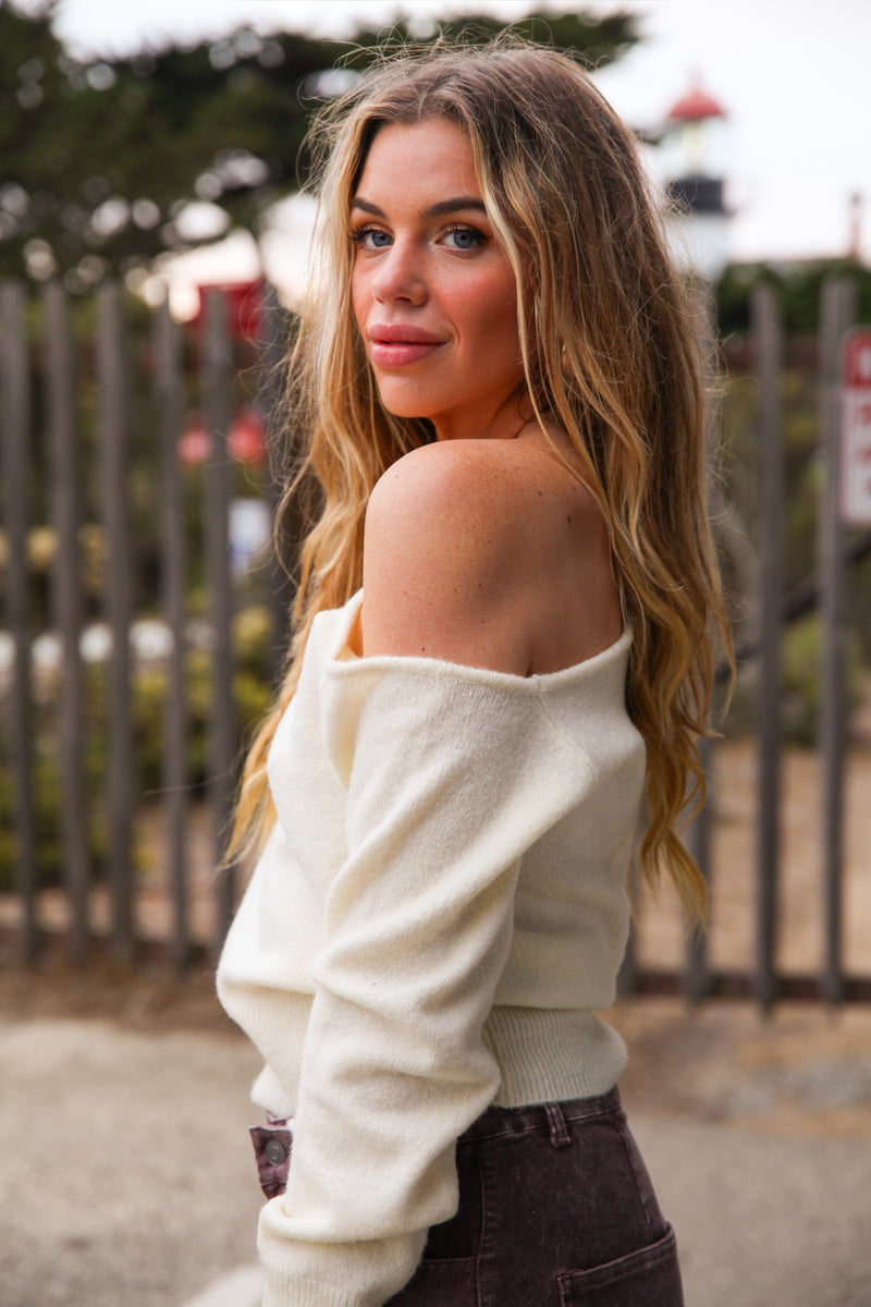 Lizzie Off Shoulder Sweater- Ivory