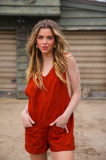 Pumpkin Path Romper Overalls Cotton- Rust