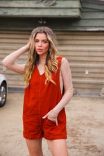 Pumpkin Path Romper Overalls Cotton- Rust