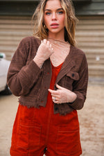 Caramel Skies Dual Tone Frayed Hem Cardigan Jacket- Brown