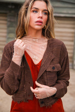 Caramel Skies Dual Tone Frayed Hem Cardigan Jacket- Brown