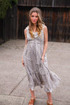 Rustling Petals Printed Sleeveless Maxi Dress Ruffle Lace Detail- Taupe