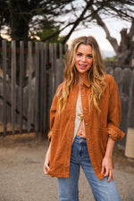 Spiced Chai Corduroy Jacket Double Layer Pocket- Camel