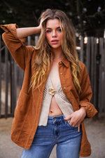 Spiced Chai Corduroy Jacket Double Layer Pocket- Camel