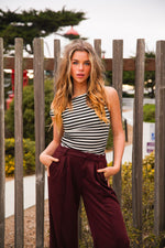 Girl Boss French Terry Trouser W/ Elastic Waist- Wine