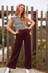 Girl Boss French Terry Trouser W/ Elastic Waist- Wine