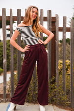 Girl Boss French Terry Trouser W/ Elastic Waist- Wine