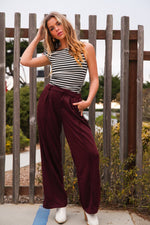Girl Boss French Terry Trouser W/ Elastic Waist- Wine