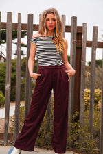 Girl Boss French Terry Trouser W/ Elastic Waist- Wine