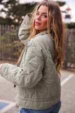 Keep It Cozy Quilted Zip Up Jacket- Sage