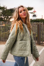 Keep It Cozy Quilted Zip Up Jacket- Sage
