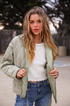 Keep It Cozy Quilted Zip Up Jacket- Sage