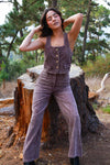 Retro Rose Button Down Corduroy Vest - Mineral Wash Eggplant