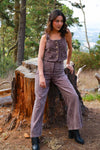 Retro Rose Button Down Corduroy Vest - Mineral Wash Eggplant
